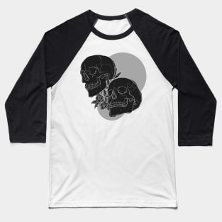 Love and Death -  Skulls and Roses in Black and White Baseball T-Shirt